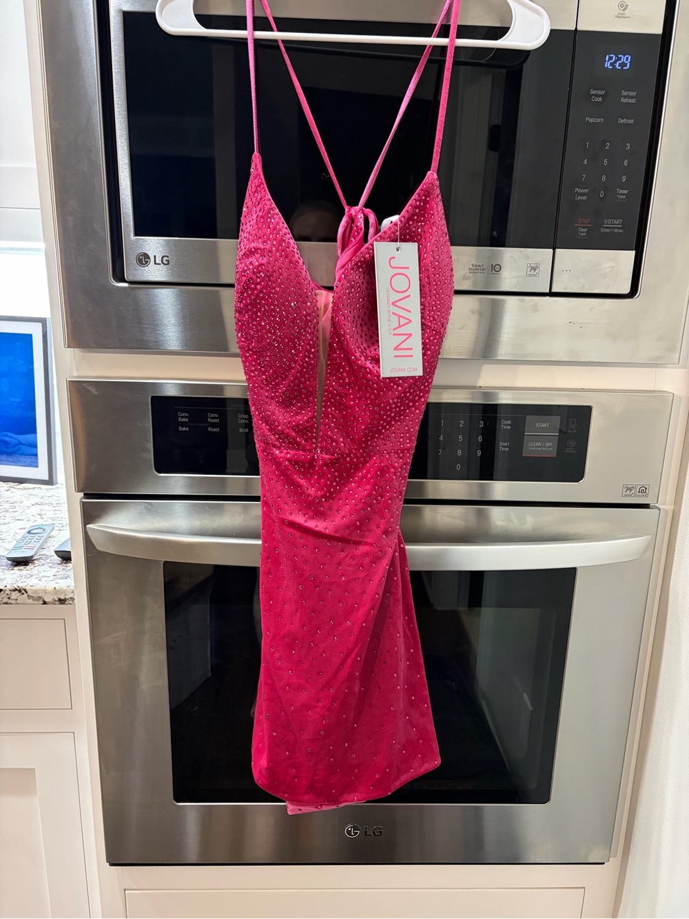 Jovani Fuchsia Crystal-Embellished Slip Dress